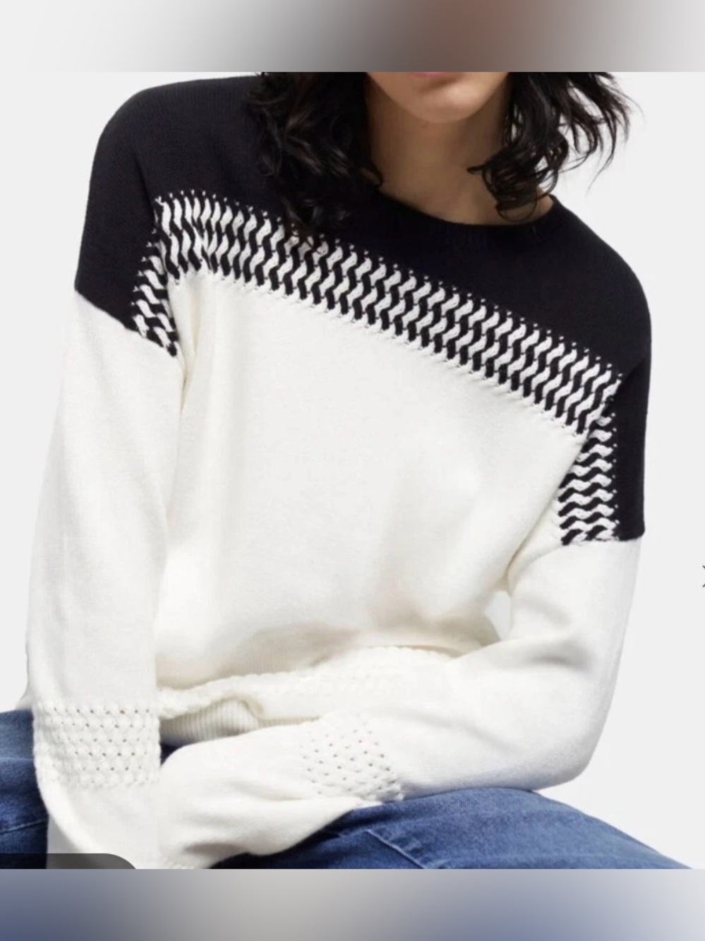 The Kooples Black & White Knit Crewneck Sweater size medium